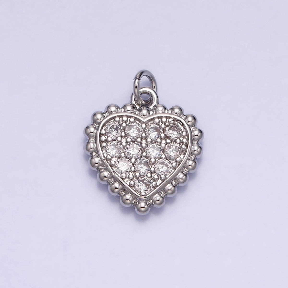 Gold, Silver Beaded Clear Micro Paved Heart Add-On Charm | AC603 AC623