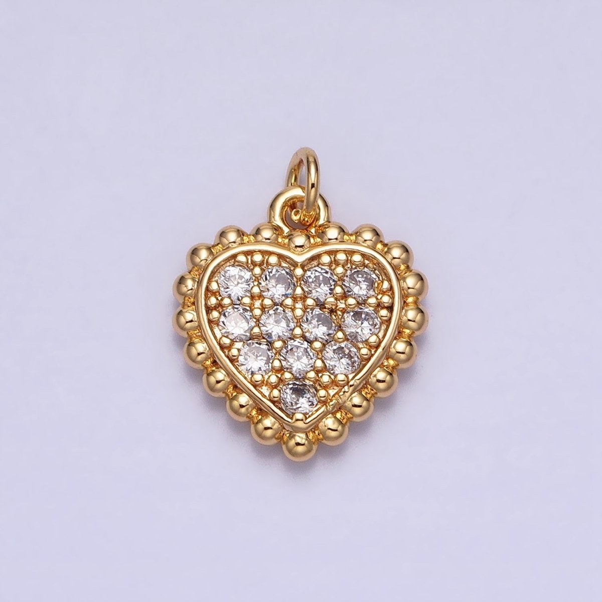 Gold, Silver Beaded Clear Micro Paved Heart Add-On Charm | AC603 AC623