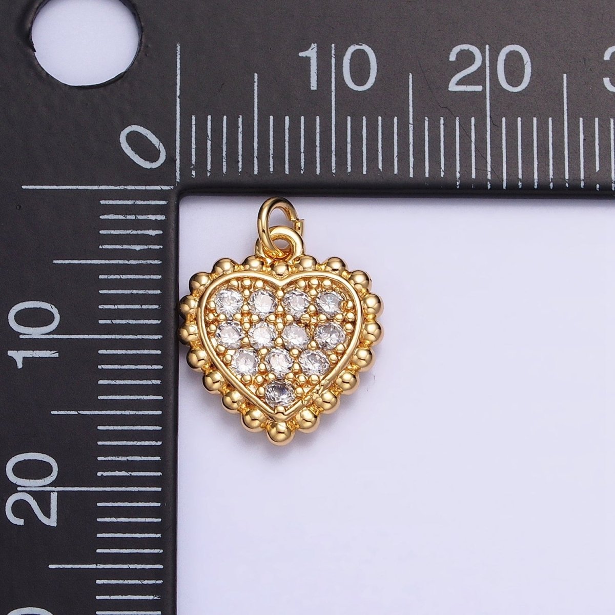 Gold, Silver Beaded Clear Micro Paved Heart Add-On Charm | AC603 AC623