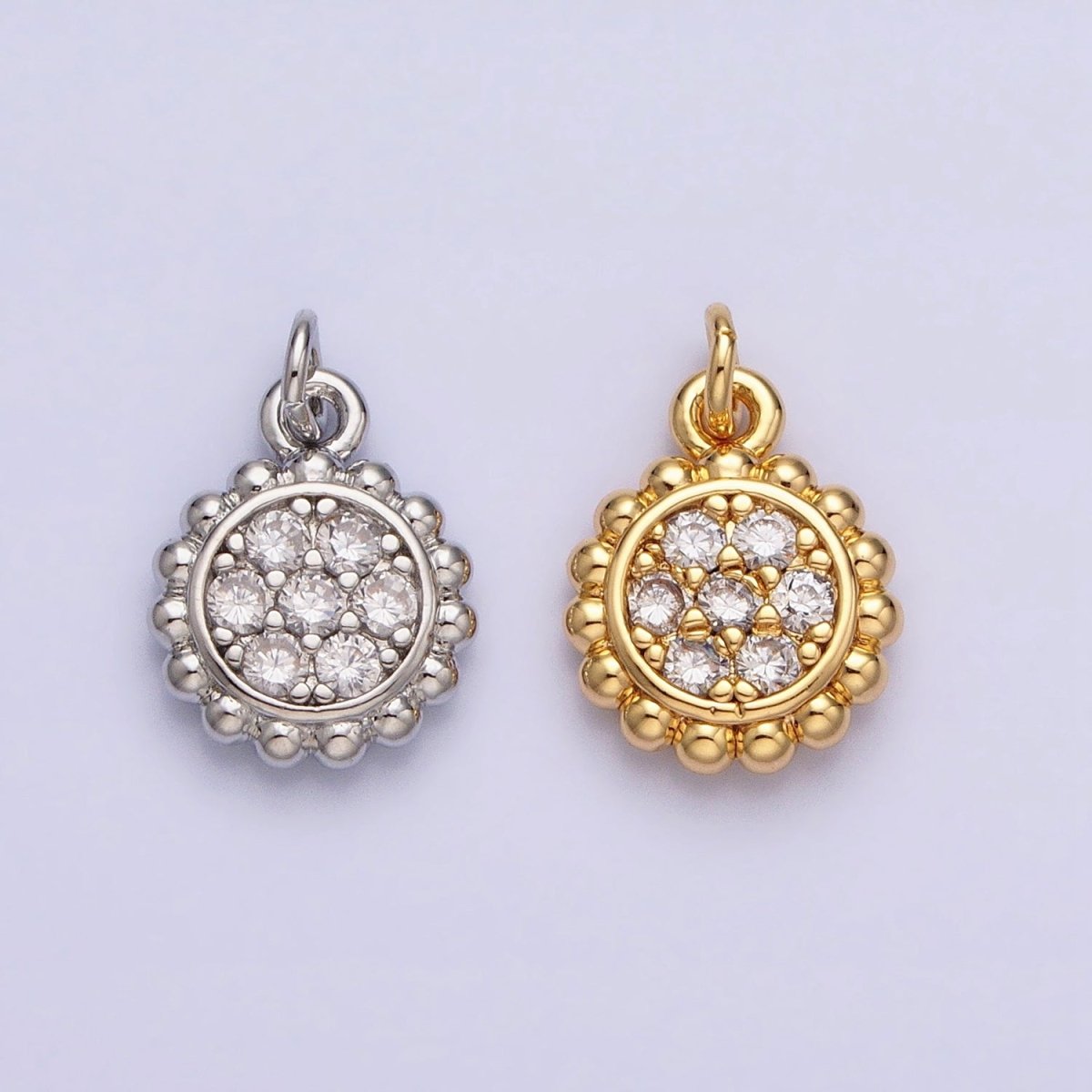Gold, Silver Beaded Clear Micro Paved Round Add-On Charm | AC605 AC626