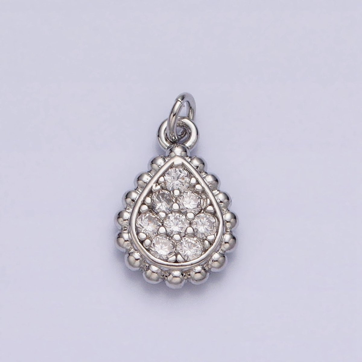 Gold, Silver Beaded Clear Micro Paved Teardrop Add-On Charm | AC615 AC616