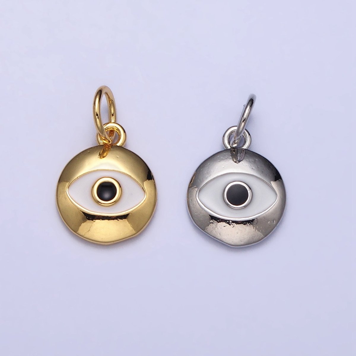 Gold, Silver Black-Eyed Enamel Evil Eye Round Charm | AC1017 AC1018