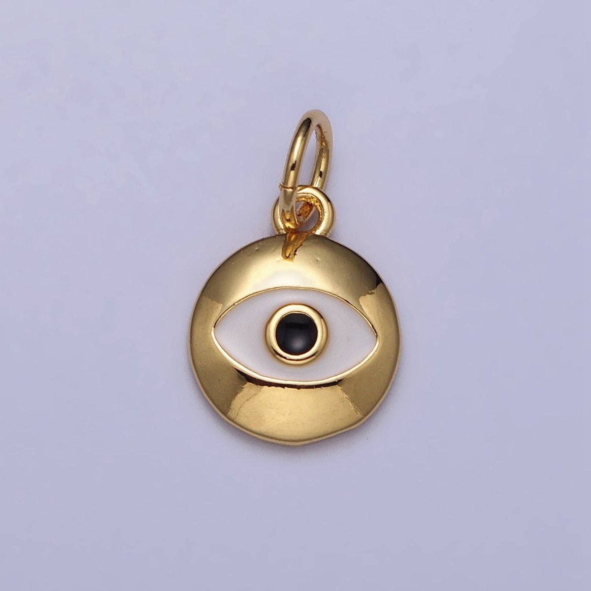 Gold, Silver Black-Eyed Enamel Evil Eye Round Charm | AC1017 AC1018