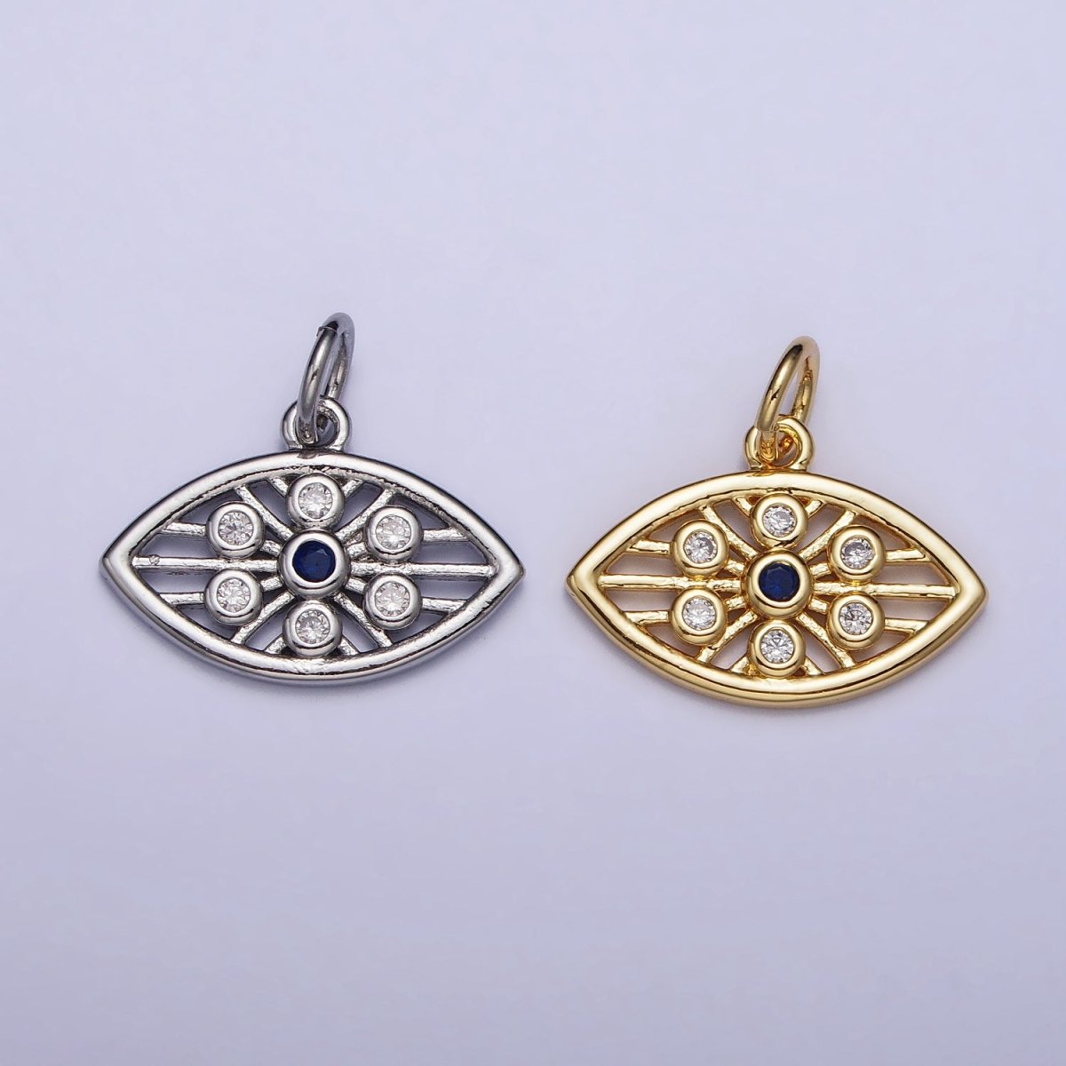 Gold, Silver Blue-Eyed Round CZ Evil Eye Add-On Protection Charm | AC1015 AC1016
