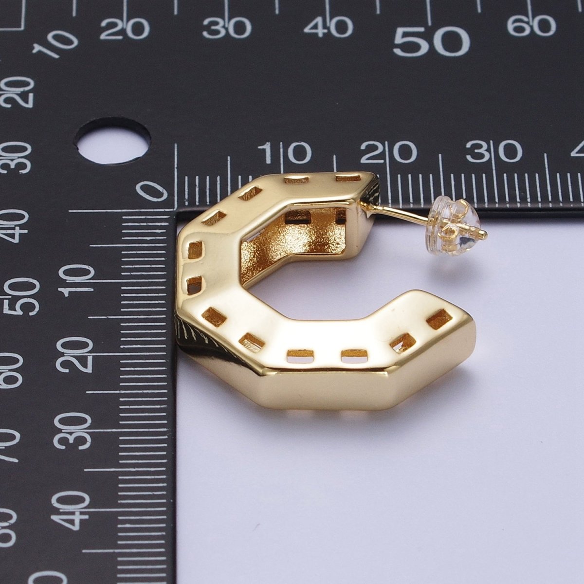 Gold / Silver Boxy Hexagonal Geometric C Shaped Hoop Stud Earrings | AE1095 AE1096