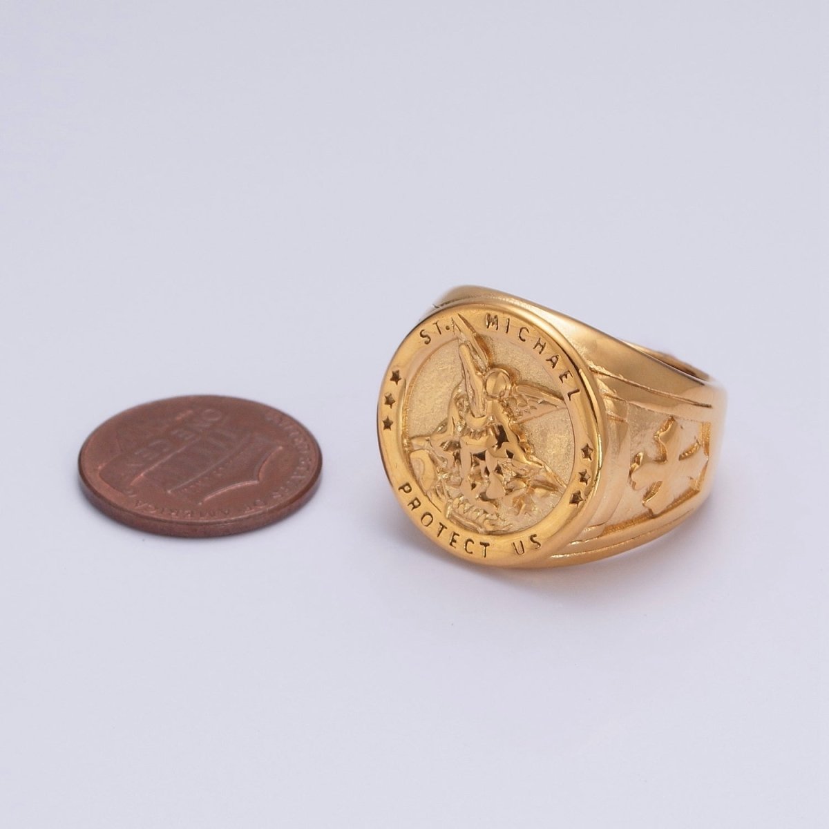 Gold, Silver, Bronze, Mixed Metal Stainless Steel Saint St. Michael Protection Signet Ring   S-014 S-015 S-016 S-017  S-332 S-333 O-2017 O-2018