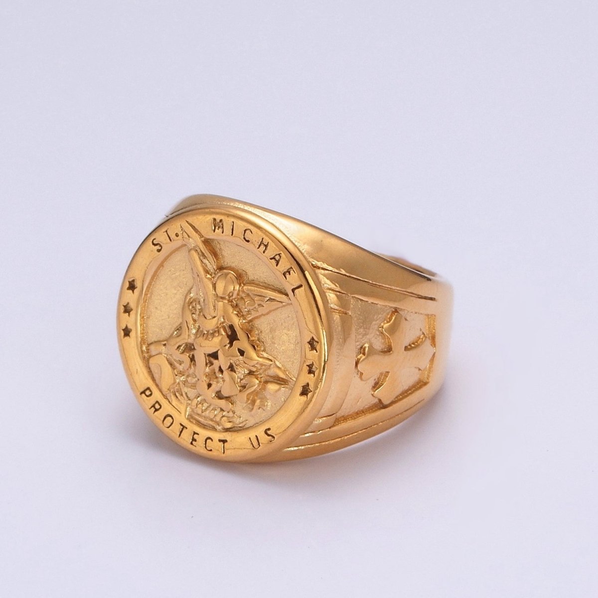 Gold, Silver, Bronze, Mixed Metal Stainless Steel Saint St. Michael Protection Signet Ring   S-014 S-015 S-016 S-017  S-332 S-333 O-2017 O-2018