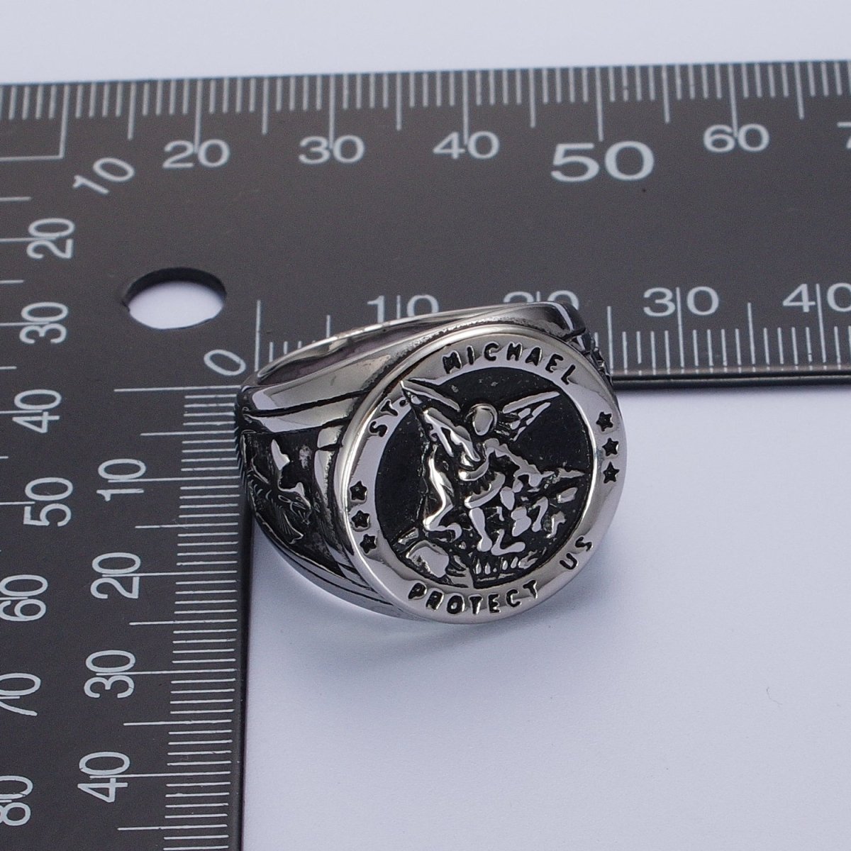 Gold, Silver, Bronze, Mixed Metal Stainless Steel Saint St. Michael Protection Signet Ring   S-014 S-015 S-016 S-017  S-332 S-333 O-2017 O-2018