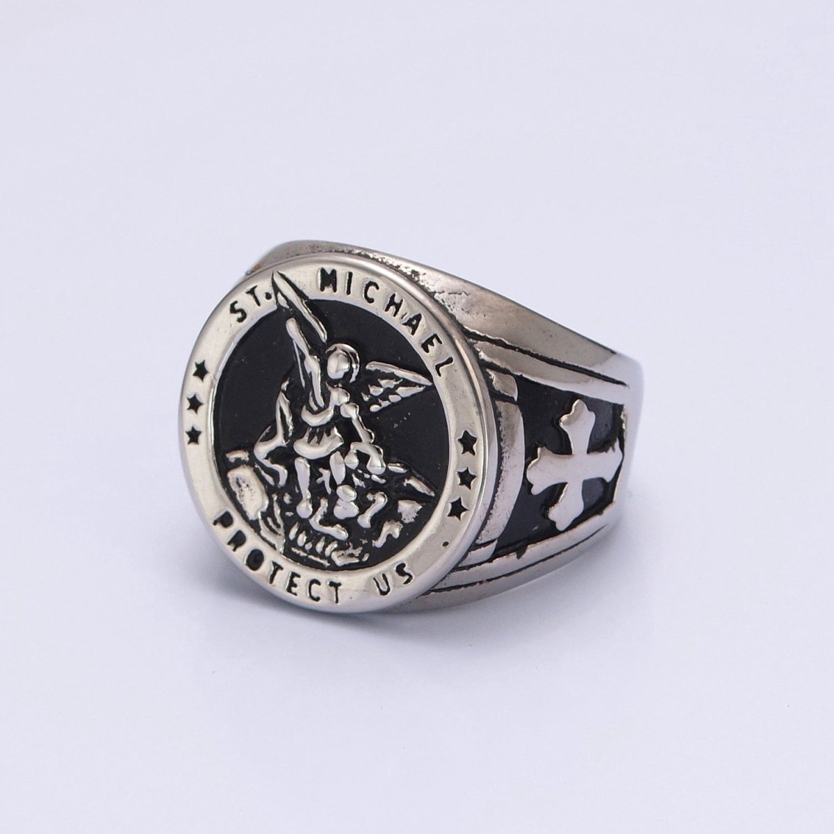 Gold, Silver, Bronze, Mixed Metal Stainless Steel Saint St. Michael Protection Signet Ring   S-014 S-015 S-016 S-017  S-332 S-333 O-2017 O-2018