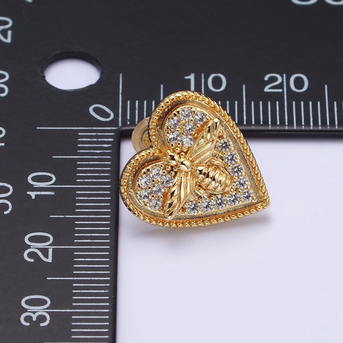 Gold, Silver Bumble Queen Bee Micro Paved CZ Heart Stud Earrings | AB459 AB489