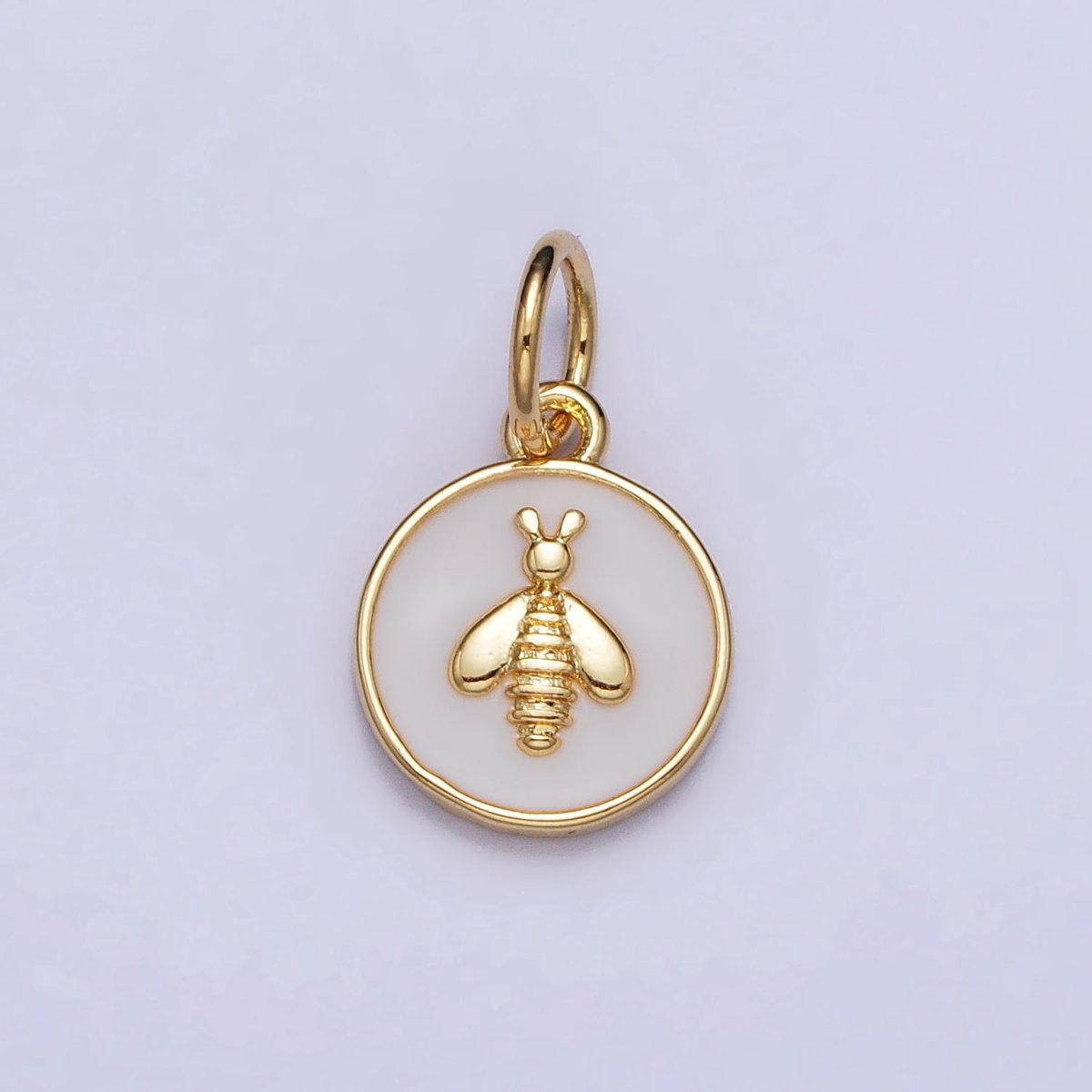 Gold, Silver Bumble Queen Bee White Enamel Round Charm | AC990 AC991