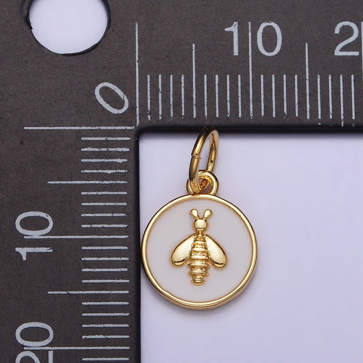 Gold, Silver Bumble Queen Bee White Enamel Round Charm | AC990 AC991