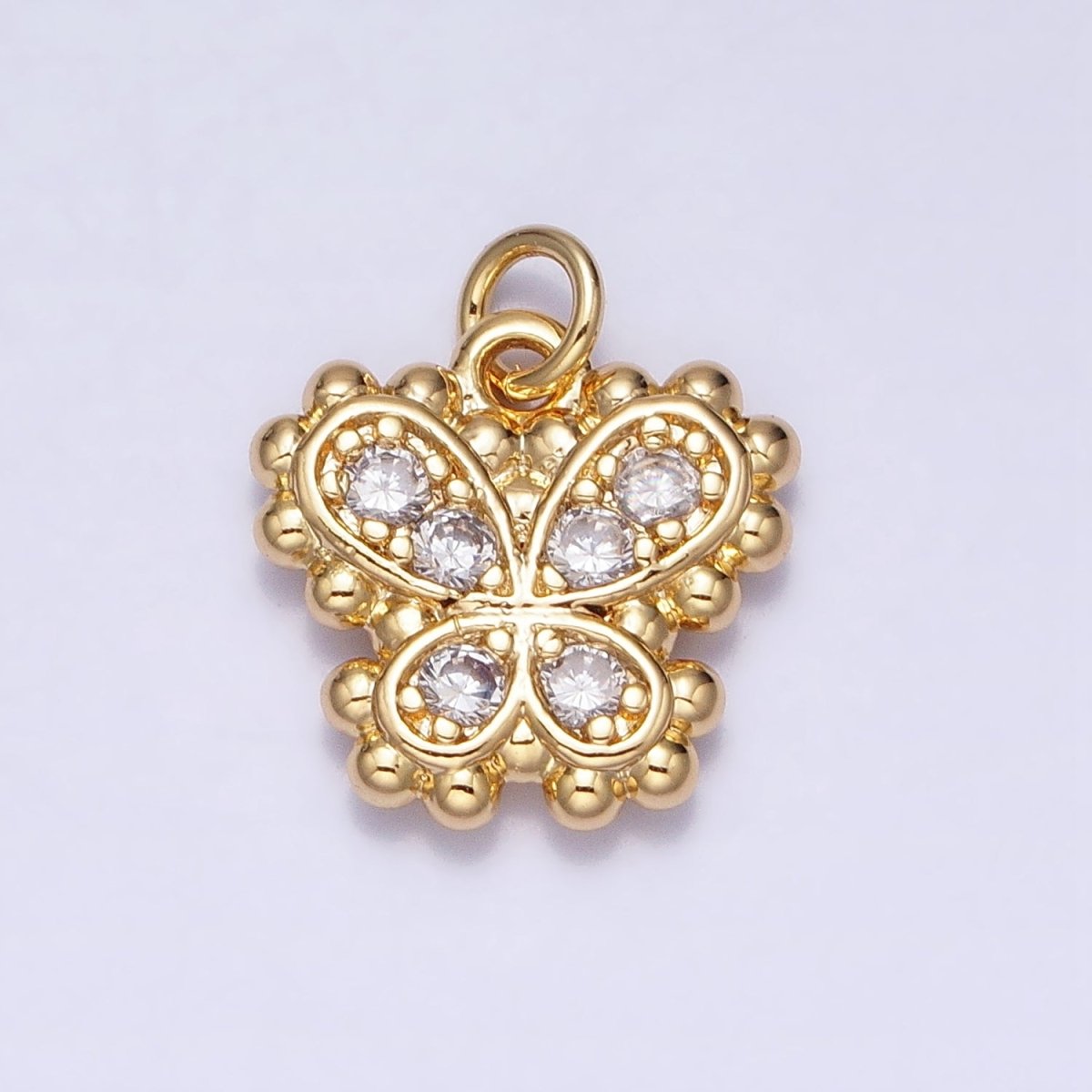 Gold, Silver Butterfly Mariposa Micro Paved Beaded Bubble Add-On Charm | AC629 AC630