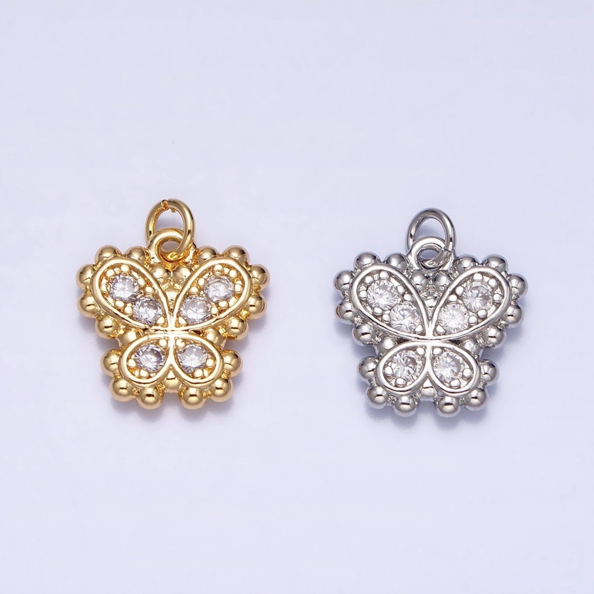 Gold, Silver Butterfly Mariposa Micro Paved Beaded Bubble Add-On Charm | AC629 AC630