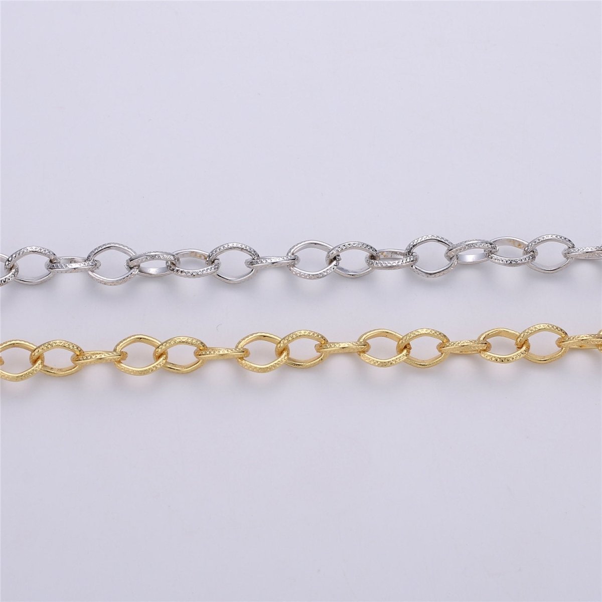 Gold / Silver Cable Chain, Textured Link Chain, 24K Gold Plated Chain by Yard, Unfinished Chain For Bracelet Necklace Supply, 9X10mm| ROLL-094, ROLL-098 Clearance Pricing
