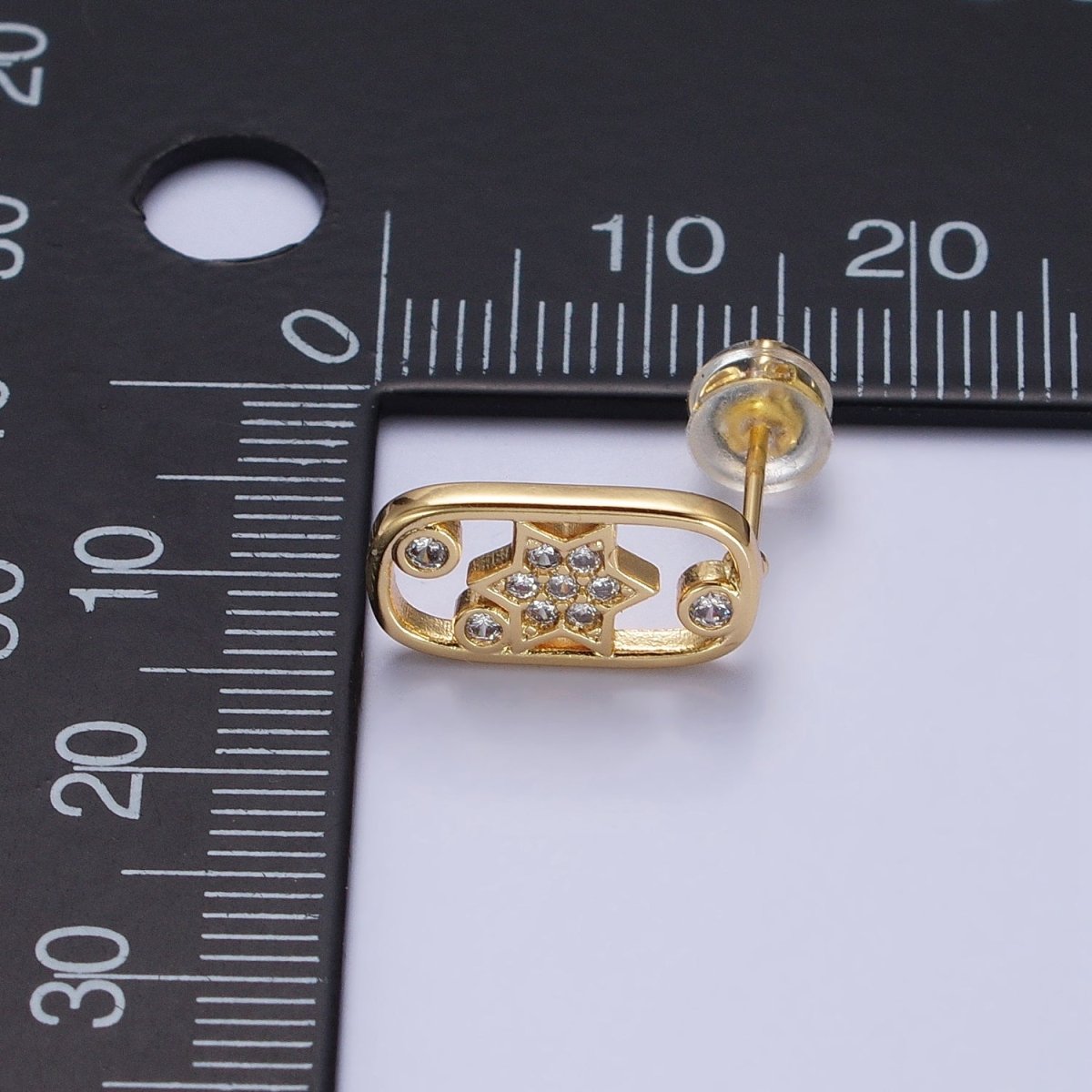 Gold, Silver Celestial Crescent Moon Star Rectangular Open Stud Earrings Mismatched Earrings | AB564 AB567