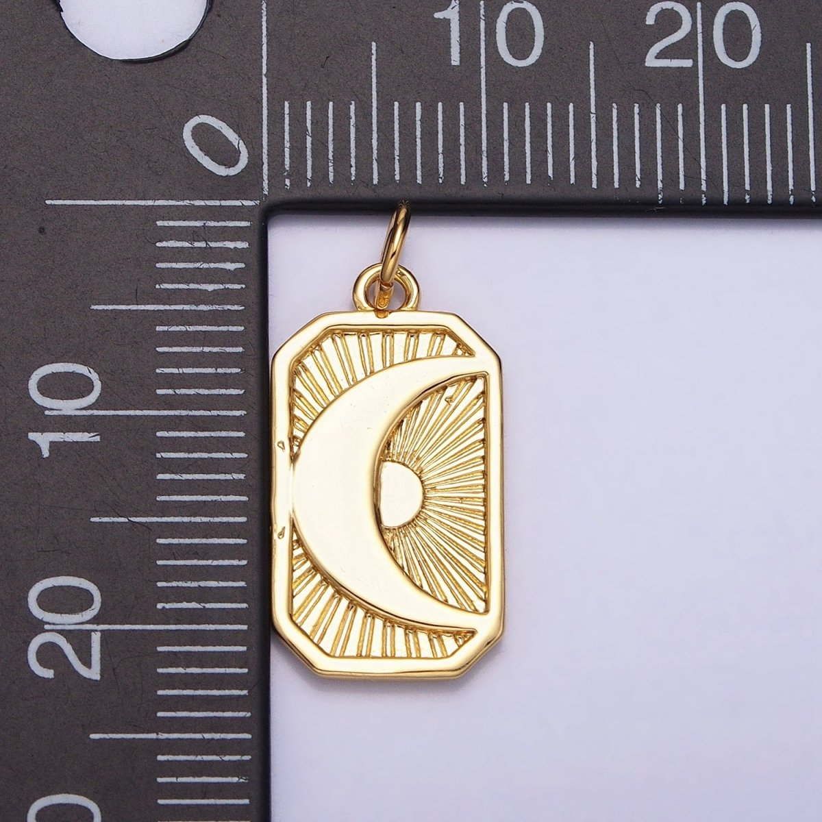 Gold, Silver Celestial Crescent Moon Starburst Long Rectangular Bar Charm | AC591 AC592