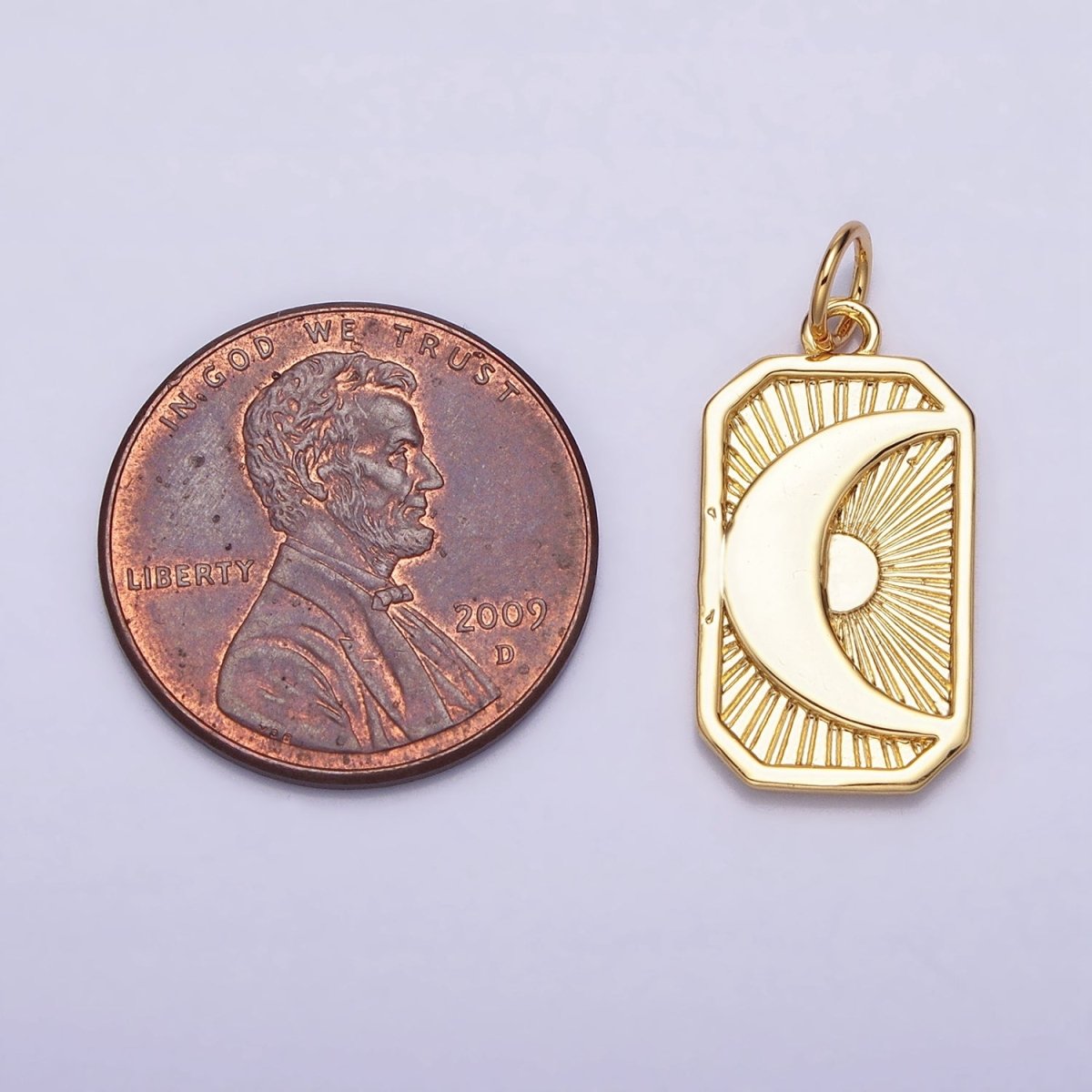 Gold, Silver Celestial Crescent Moon Starburst Long Rectangular Bar Charm | AC591 AC592