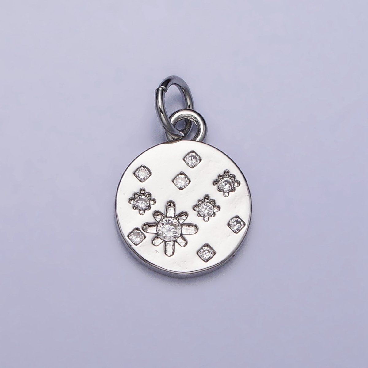 Gold, Silver Celestial North Stars CZ Dotted 11mm Round Coin Charm | AC984 AC992