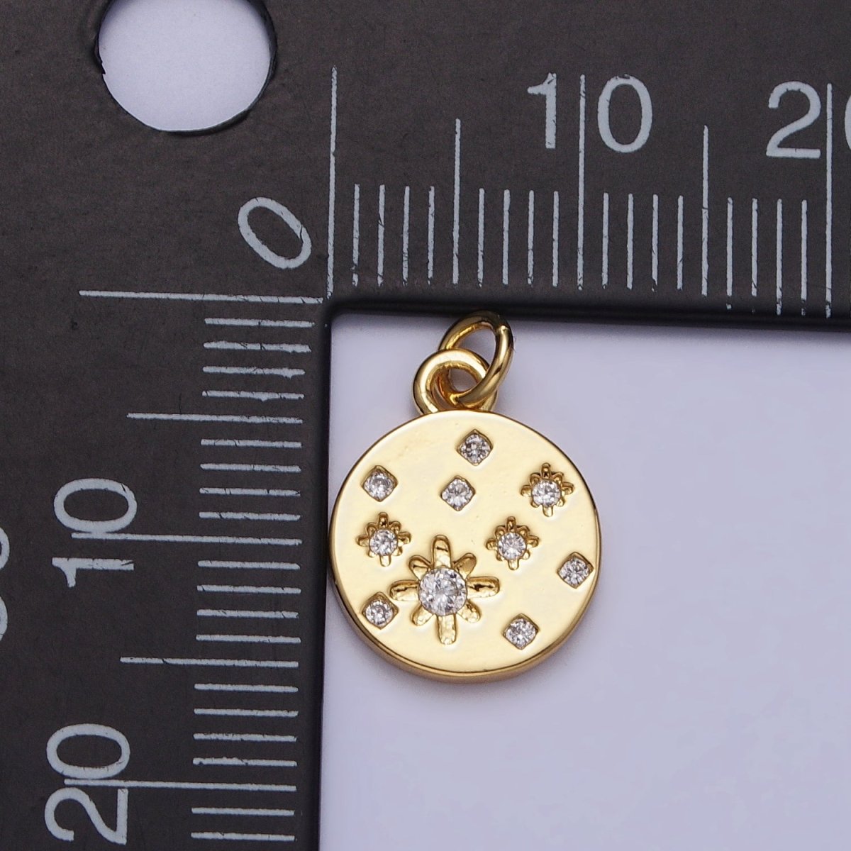 Gold, Silver Celestial North Stars CZ Dotted 11mm Round Coin Charm | AC984 AC992