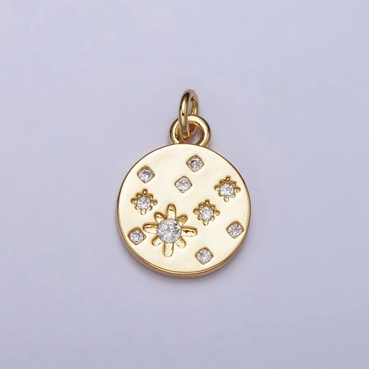 Gold, Silver Celestial North Stars CZ Dotted 11mm Round Coin Charm | AC984 AC992