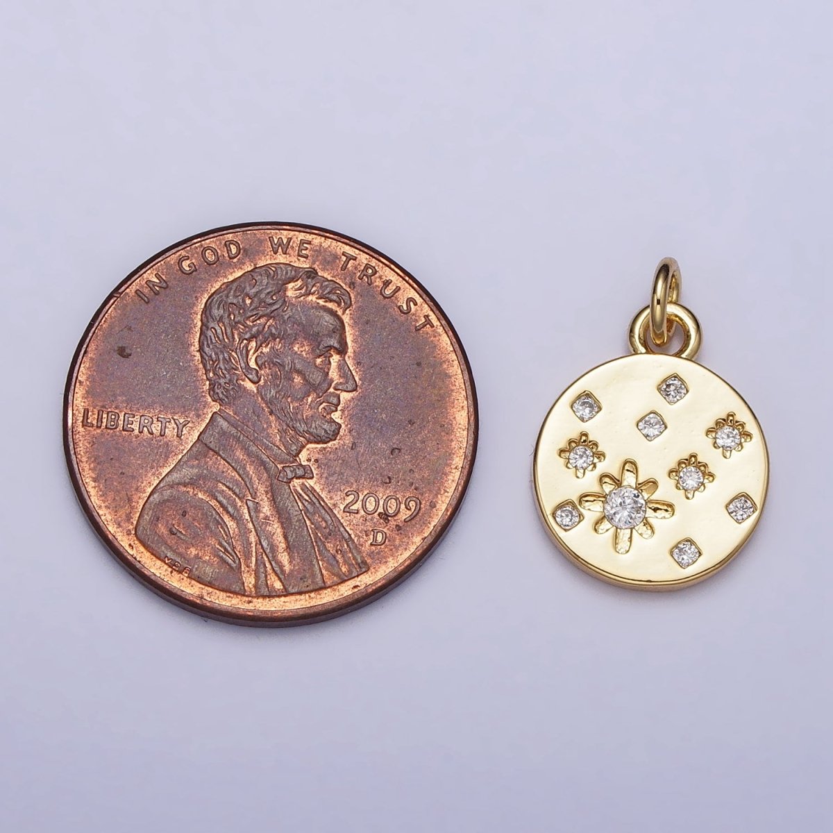 Gold, Silver Celestial North Stars CZ Dotted 11mm Round Coin Charm | AC984 AC992