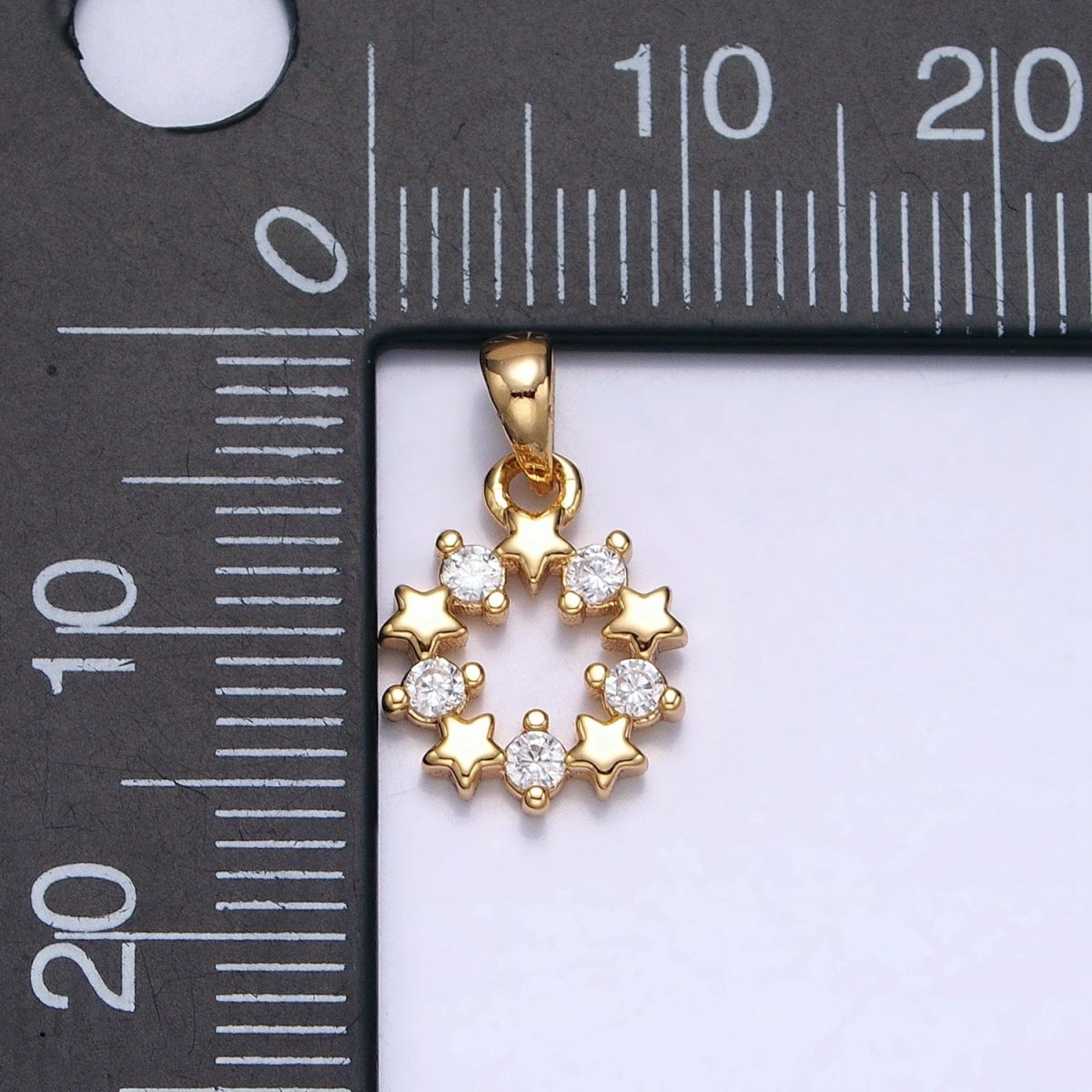 Gold, Silver Celestial Star Clear CZ Open Round Pendant | AA361 AA362