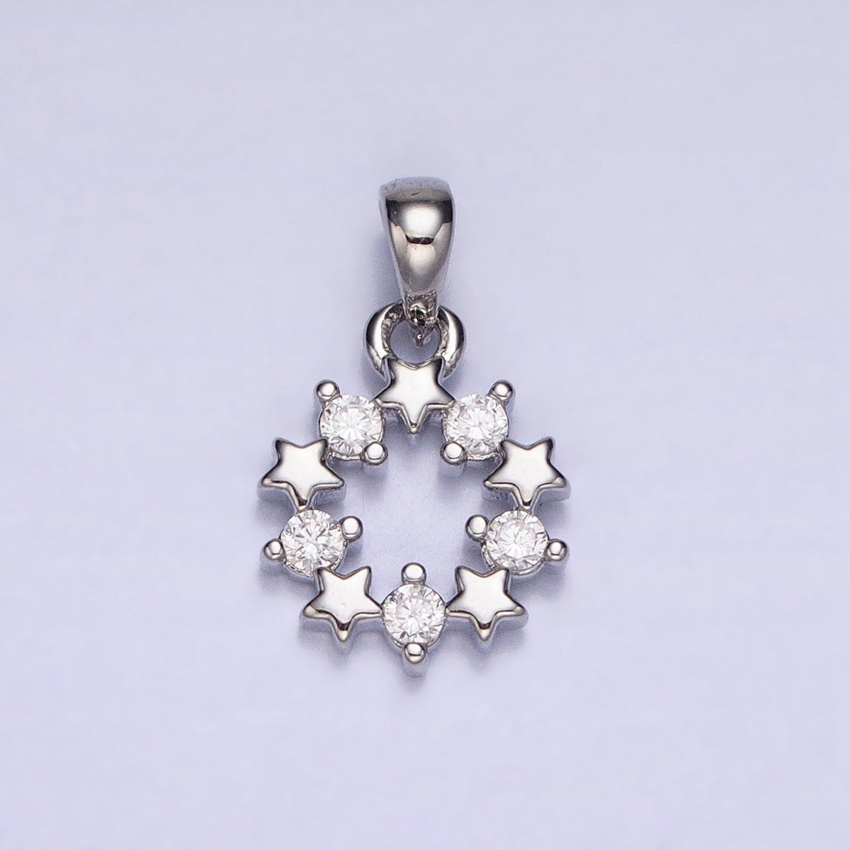 Gold, Silver Celestial Star Clear CZ Open Round Pendant | AA361 AA362