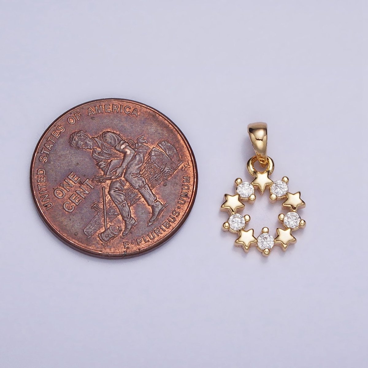 Gold, Silver Celestial Star Clear CZ Open Round Pendant | AA361 AA362