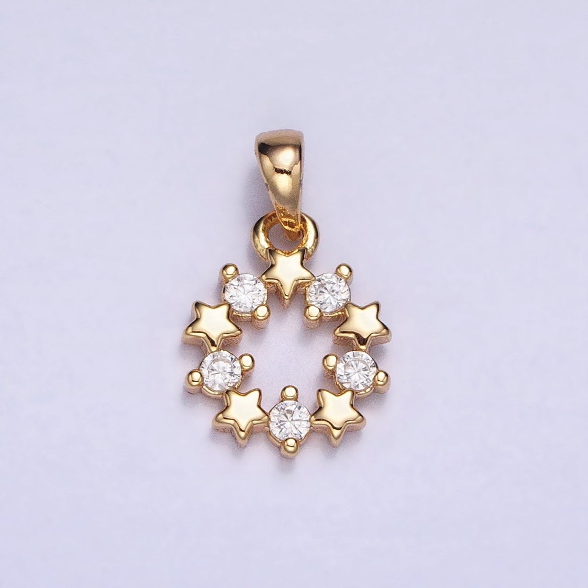 Gold, Silver Celestial Star Clear CZ Open Round Pendant | AA361 AA362