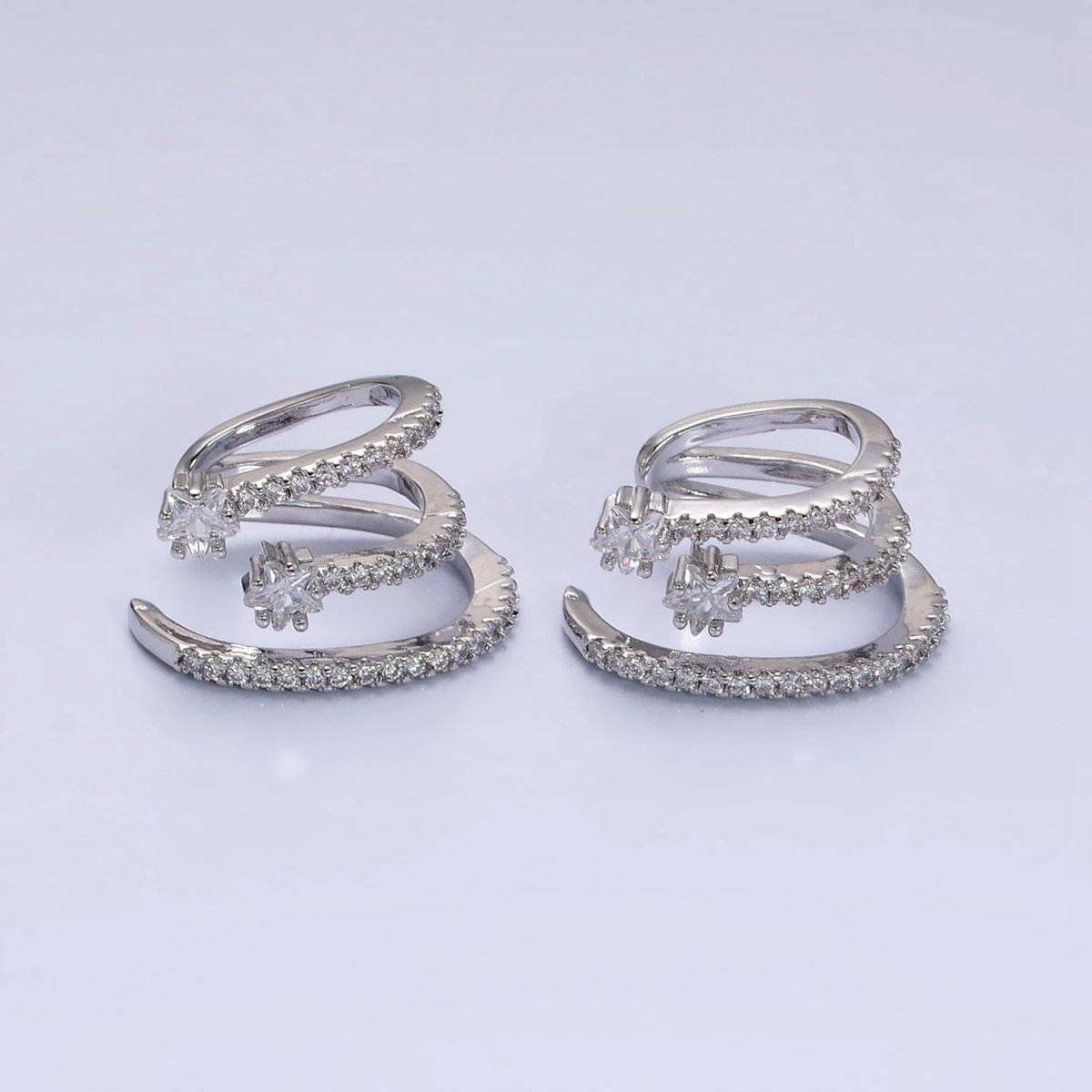 16K Gold Filled Celestial Star Triple Micro Paved CZ Claw Cuff Earrings in Gold & Silver | AB941 AB931