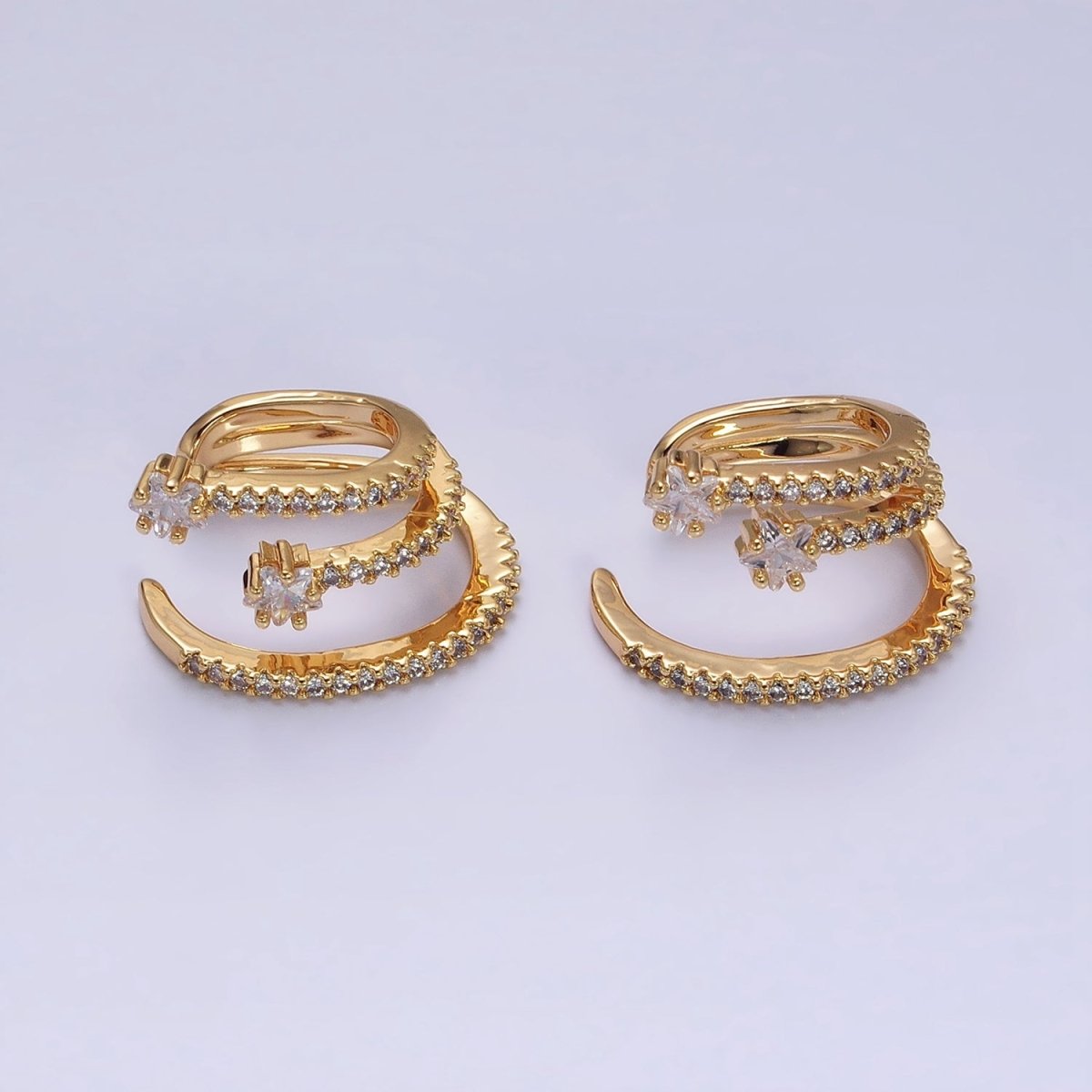 16K Gold Filled Celestial Star Triple Micro Paved CZ Claw Cuff Earrings in Gold & Silver | AB941 AB931