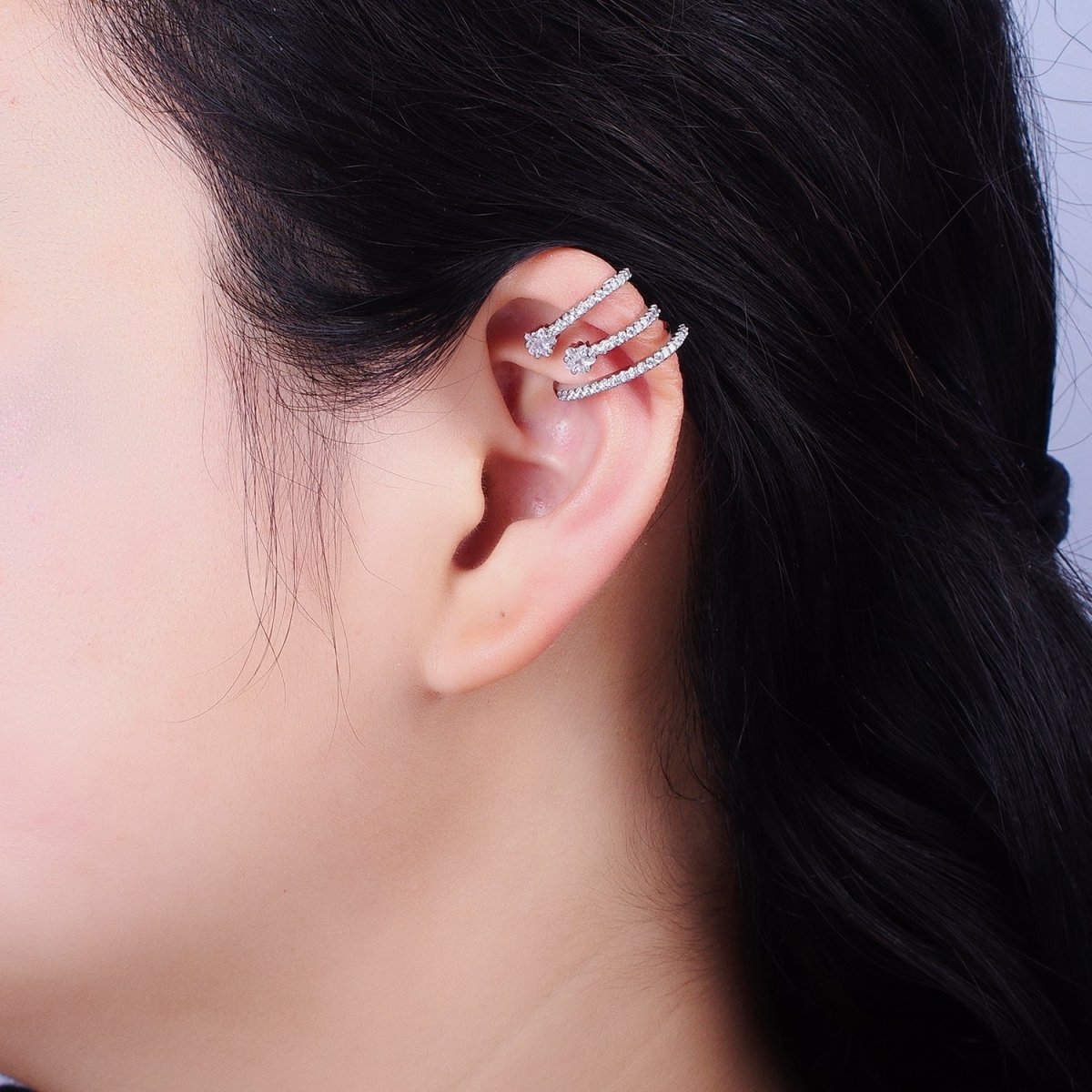 16K Gold Filled Celestial Star Triple Micro Paved CZ Claw Cuff Earrings in Gold & Silver | AB941 AB931