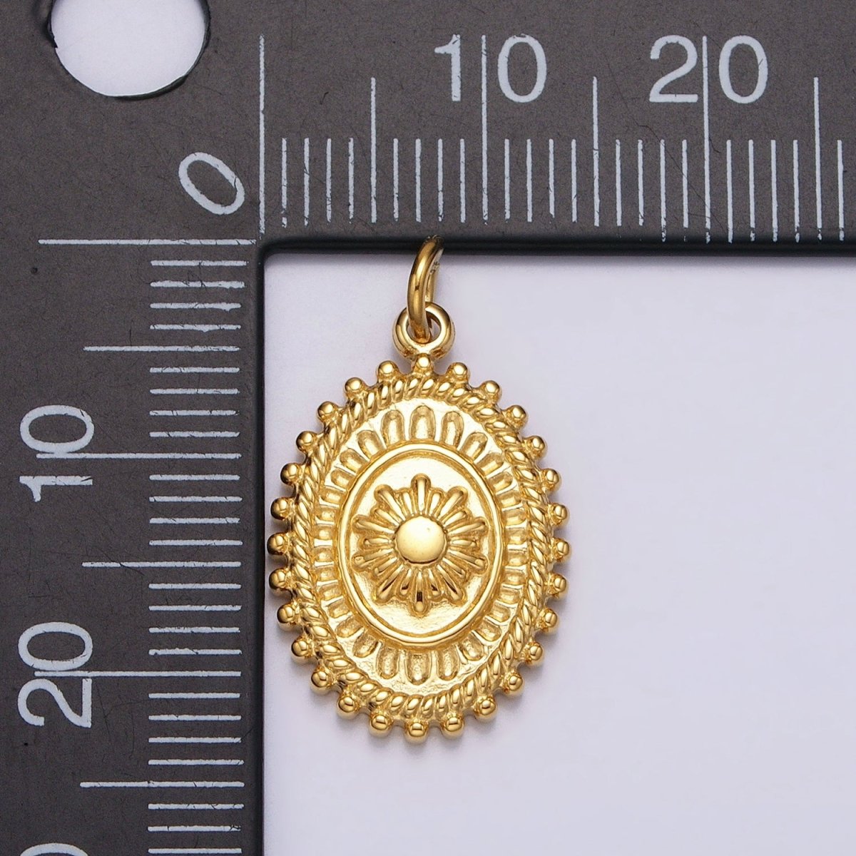 Gold, Silver Celestial Sun Textured Dotted Outline Artisan Oval Charm | AC627 AC628