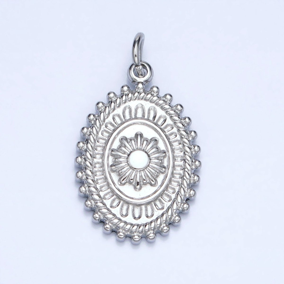 Gold, Silver Celestial Sun Textured Dotted Outline Artisan Oval Charm | AC627 AC628