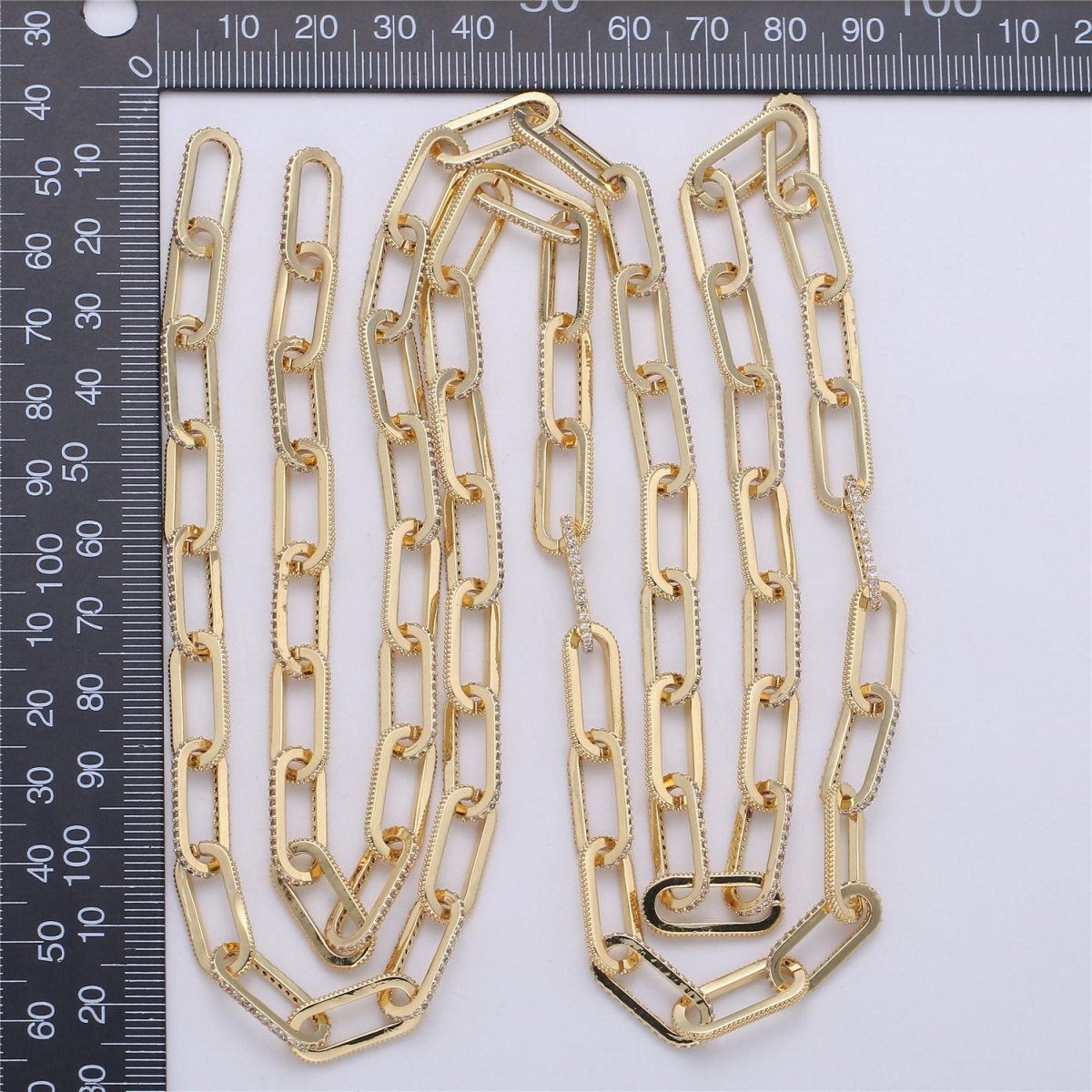 Gold Silver Chunky Micro Pave Necklace Chunky CZ Diamond Thick Elongated PAPERCLIP Chain by Meter in 24K Gold Filled for Jewelry Supply | WA1365 Clearance Pricing