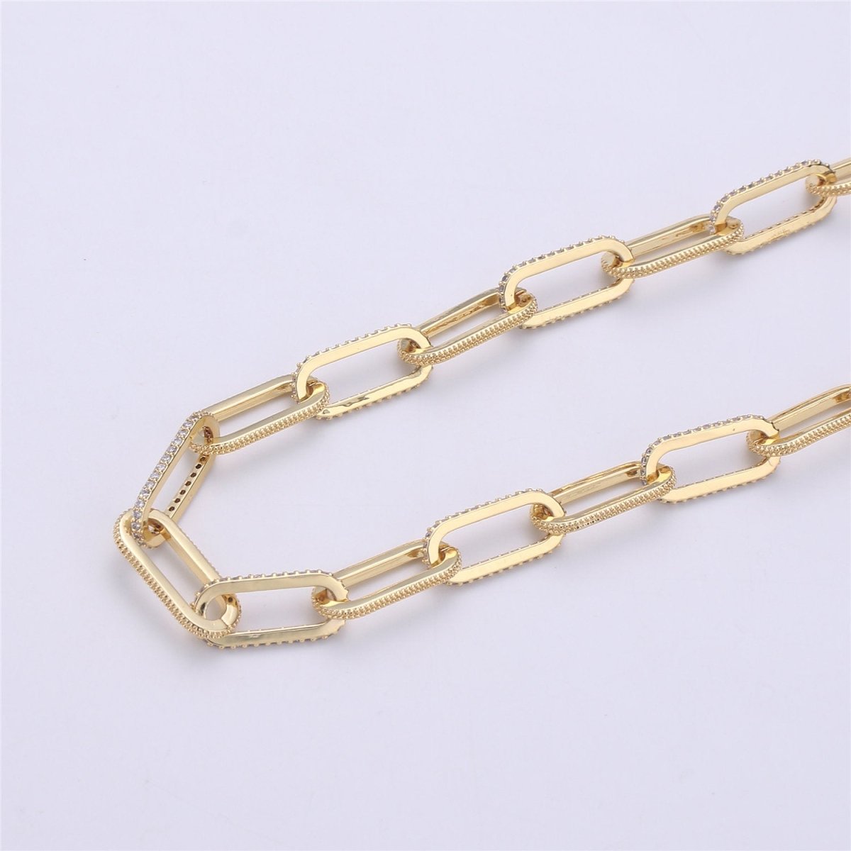 Gold Silver Chunky Micro Pave Necklace Chunky CZ Diamond Thick Elongated PAPERCLIP Chain by Meter in 24K Gold Filled for Jewelry Supply | WA1365 Clearance Pricing
