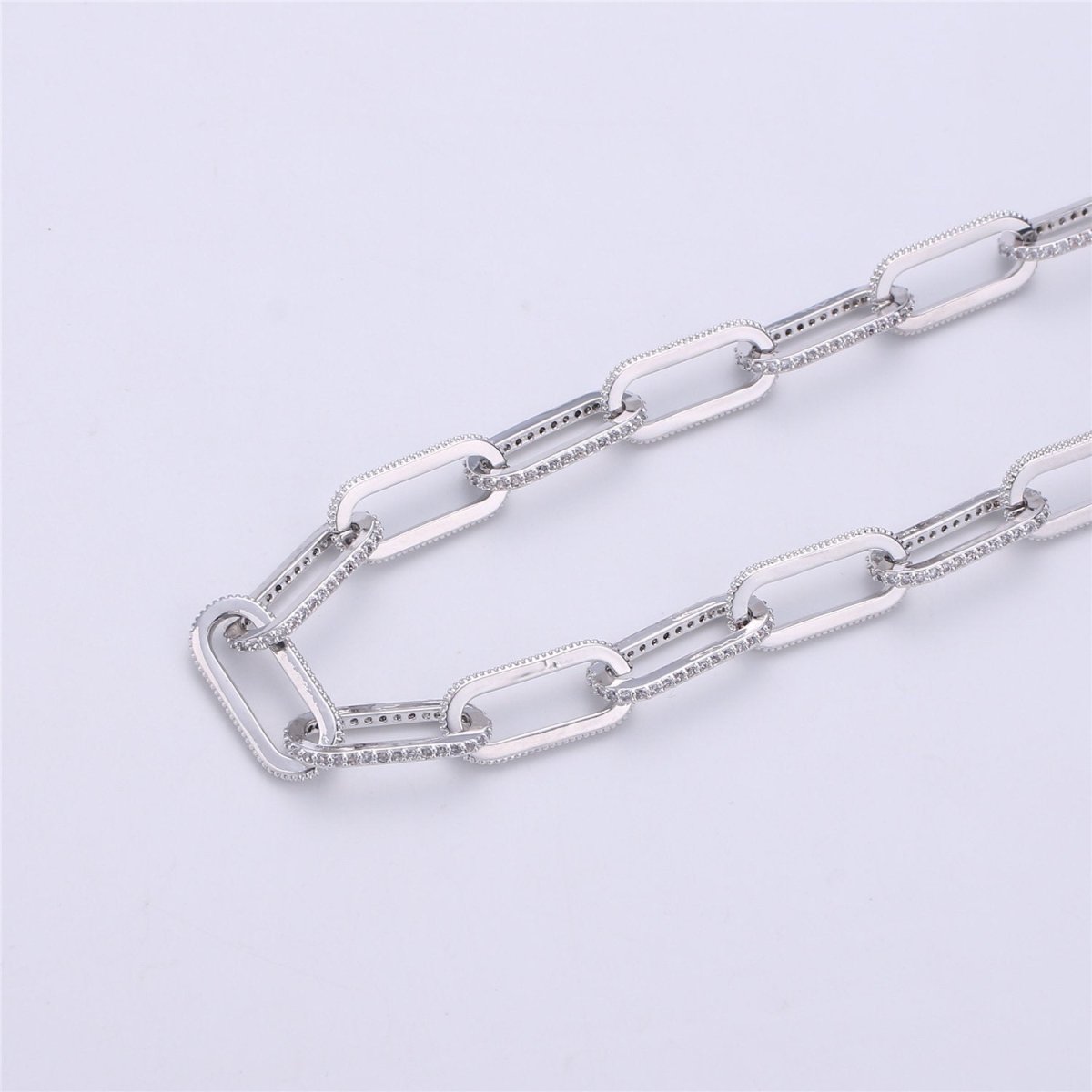 Gold Silver Chunky Micro Pave Necklace Chunky CZ Diamond Thick Elongated PAPERCLIP Chain by Meter in 24K Gold Filled for Jewelry Supply | WA1365 Clearance Pricing