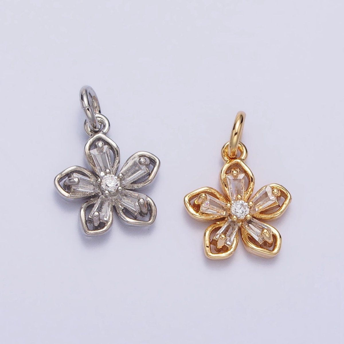 Gold, Silver Clear Baguette CZ Flower Petal Mini Add-On Charm | AC278 AC279