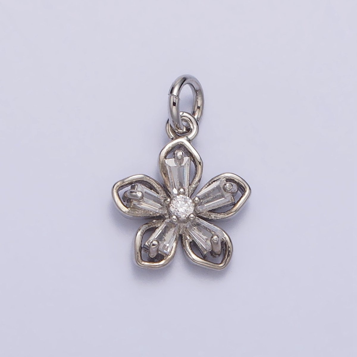 Gold, Silver Clear Baguette CZ Flower Petal Mini Add-On Charm | AC278 AC279