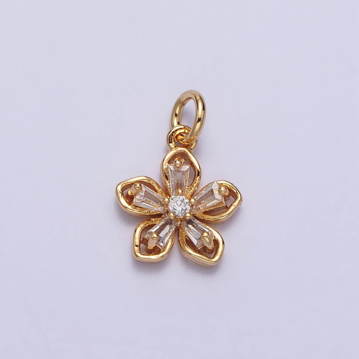 Gold, Silver Clear Baguette CZ Flower Petal Mini Add-On Charm | AC278 AC279