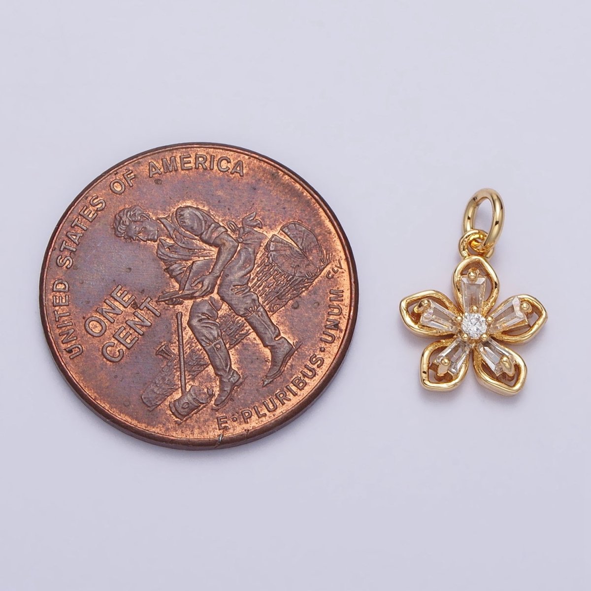 Gold, Silver Clear Baguette CZ Flower Petal Mini Add-On Charm | AC278 AC279