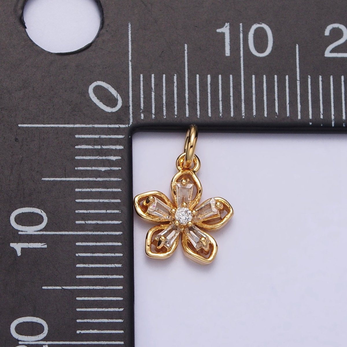 Gold, Silver Clear Baguette CZ Flower Petal Mini Add-On Charm | AC278 AC279