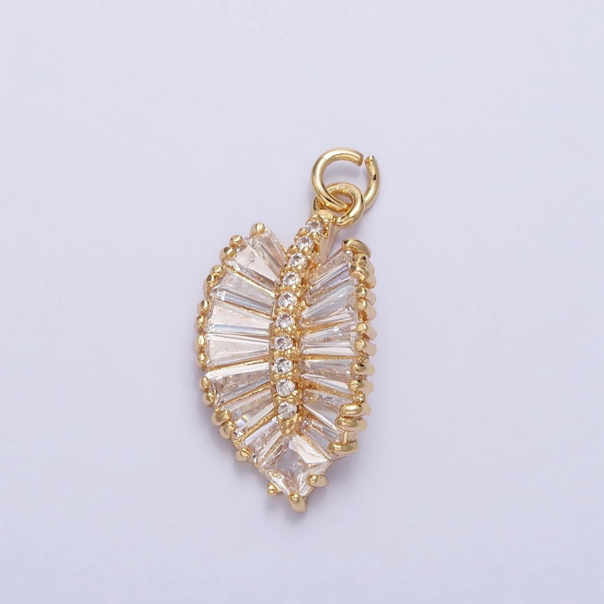 Gold, Silver Clear Baguette Micro Paved Nature Palm Leaf Charm | AC719 AC720