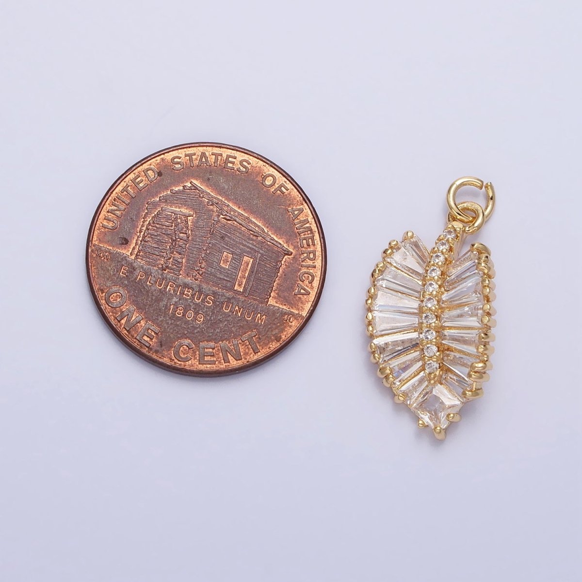 Gold, Silver Clear Baguette Micro Paved Nature Palm Leaf Charm | AC719 AC720