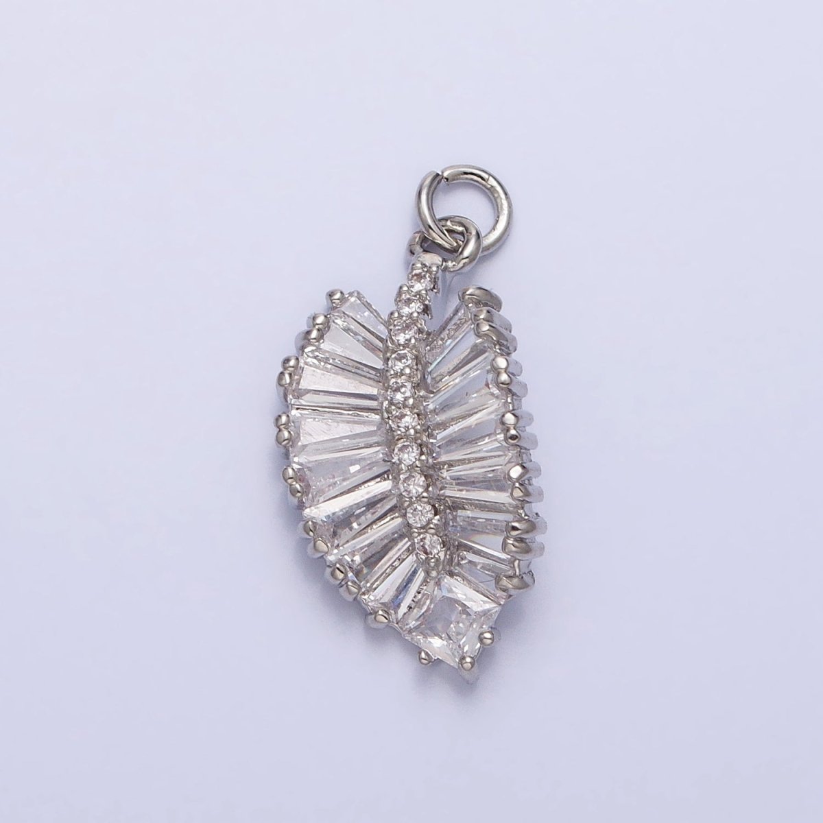 Gold, Silver Clear Baguette Micro Paved Nature Palm Leaf Charm | AC719 AC720