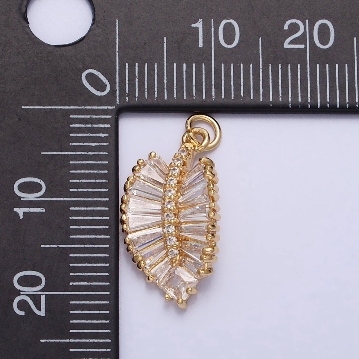 Gold, Silver Clear Baguette Micro Paved Nature Palm Leaf Charm | AC719 AC720