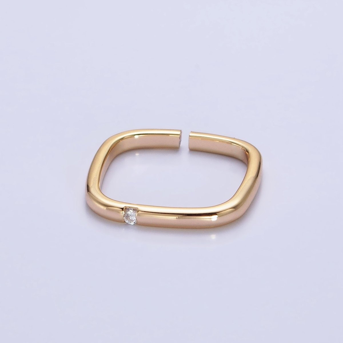 Gold, Silver Clear CZ Dotted 20mm Boxy Geometric Adjustable Ring | O-1908 O-1909