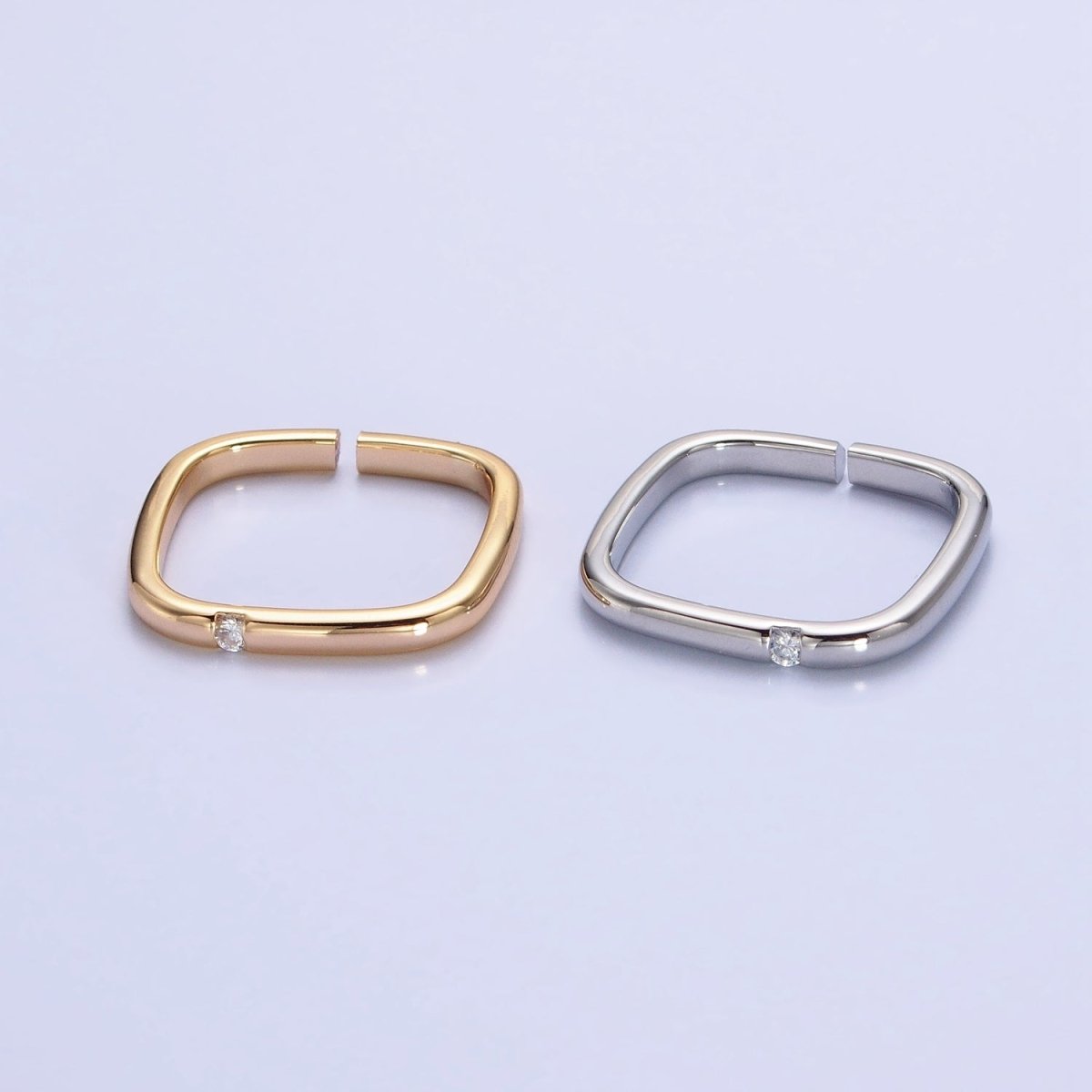 Gold, Silver Clear CZ Dotted 20mm Boxy Geometric Adjustable Ring | O-1908 O-1909