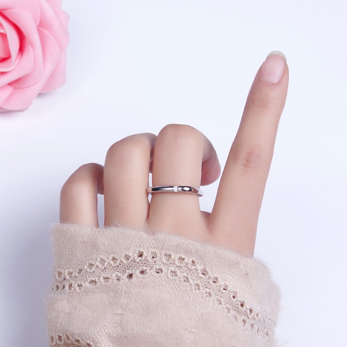 Gold, Silver Clear CZ Dotted 20mm Boxy Geometric Adjustable Ring | O-1908 O-1909